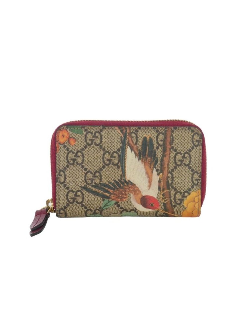 Gucci GG Supreme Tian Mini Wallet Zip Around Beige Red